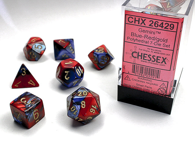 Chessex - Gemini Polyhedral 7-Die Set - Blue Red/Gold (CHX26429) - Good Games