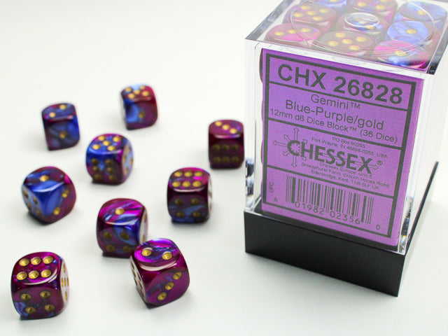 Chessex - Gemini 12mm D6 Set - Blue Purple/Gold (CHX26828) - Good Games