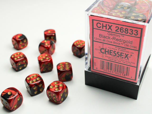 Chessex - Gemini 12mm D6 Set - Black Red/Gold (CHX26833) - Good Games