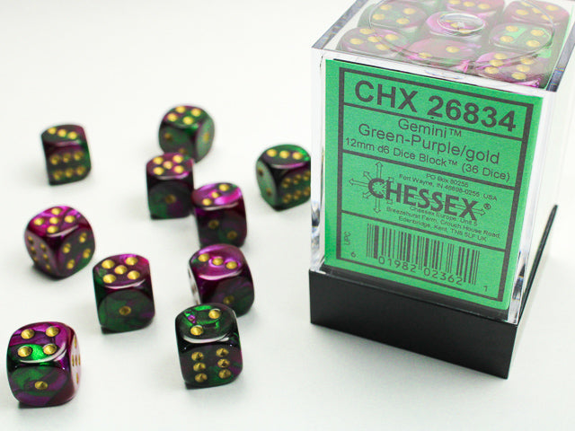 Chessex - Gemini 12mm D6 Set - Green Purple/Gold (CHX26834) - Good Games