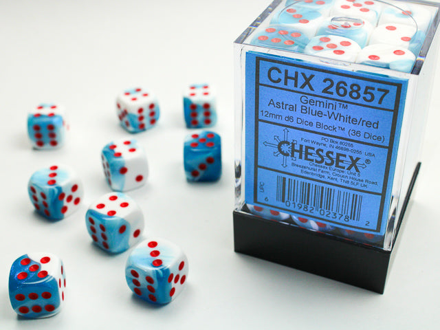 Chessex - Gemini 12mm D6 Set - Astral Blue White/Red (CHX26857) - Good Games