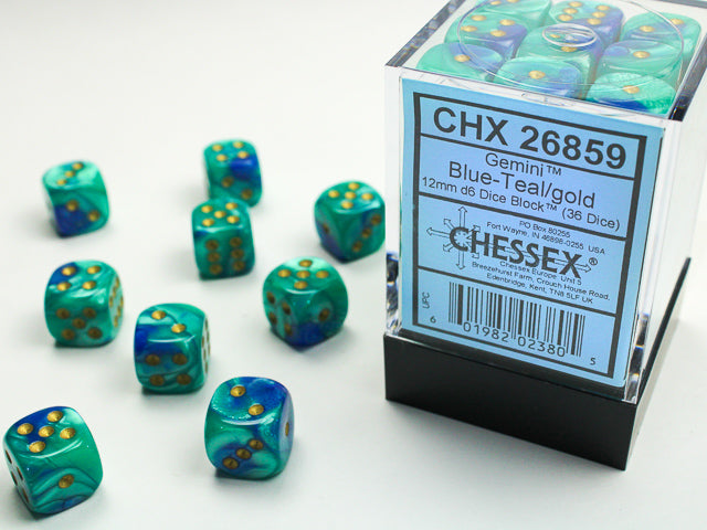 Chessex - Gemini 12mm D6 Set - Blue Teal/Gold (CHX26859) - Good Games
