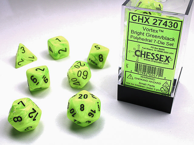 Chessex - Vortex Polyhedral 7-Die Set - Bright Green/Black (CHX27430) - Good Games