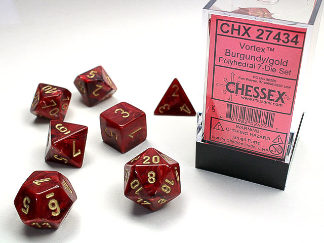 Chessex - Vortex Polyhedral 7-Die Set - Burgundy/Gold (CHX27434) - Good Games