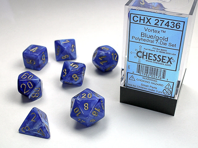 Chessex - Vortex Polyhedral 7-Die Set - Blue/Gold (CHX27436) - Good Games