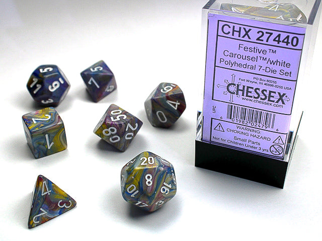 Chessex - Festive Polyhedral 7-Die Set - Carousel/White (CHX27440) - Good Games