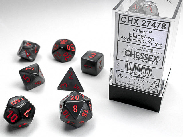 Chessex - Velvet Polyhedral 7-Die Set - Black/Red (CHX27478) - Good Games