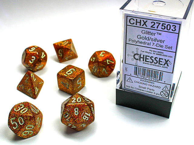 Chessex - Glitter Polyhedral 7-Die Set - Gold/Silver (CHX27503) - Good Games