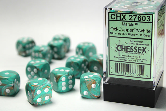 Chessex - Marble 16mm D6 Set - Oxi Copper/White (CHX27603) - Good Games