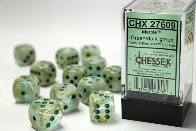 Chessex - Marble 16mm D6 Set - Marble Green/Dark Green (CHX27609) - Good Games