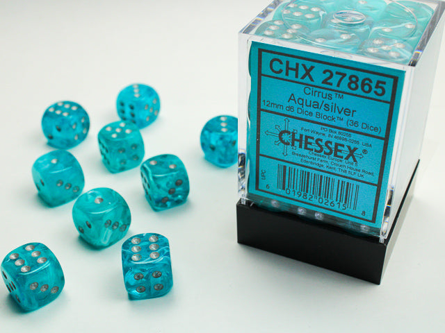 Chessex - Cirrus 12mm D6 Set - Aqua/Silver (CHX27865) - Good Games