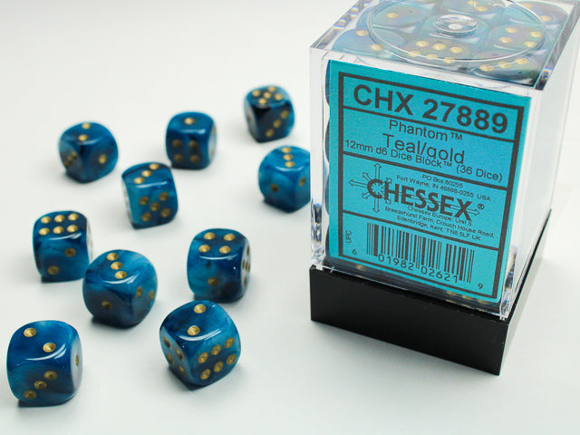 Chessex - Phantom 12mm D6 Set - Teal/Gold (CHX27889) - Good Games