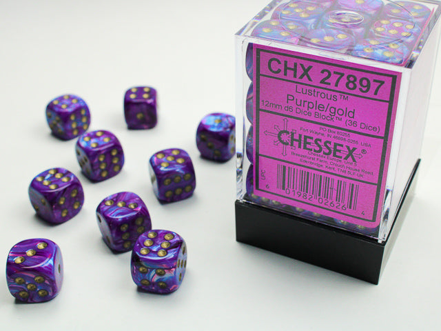 Chessex - Lustrous 12mm D6 Set - Purple/Gold (CHX27897) - Good Games