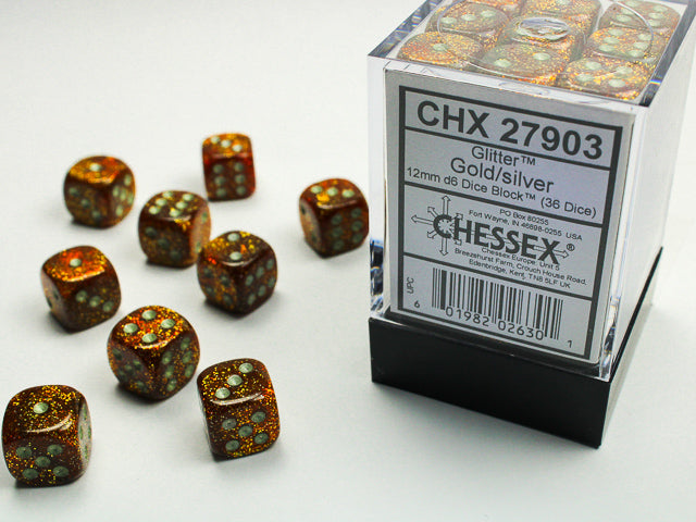 Chessex - Glitter 12mm D6 Set - Gold/Silver (CHX27903) - Good Games