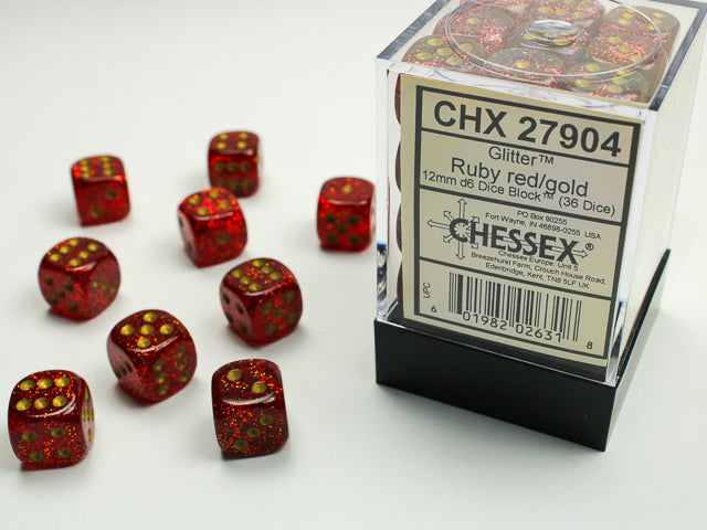 Chessex - Glitter 12mm D6 Set - Ruby/Gold (CHX27904) - Good Games