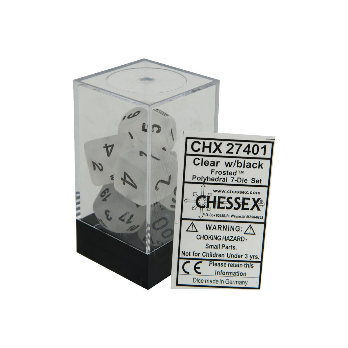 Chessex - Frosted Polyhedral 7-Die Set - Clear/Black (CHX27401) - Good Games