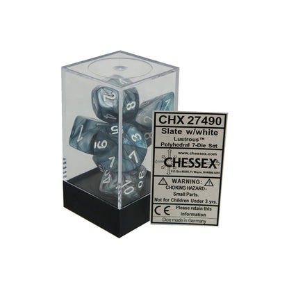 Chessex - Lustrous Polyhedral 7-Die Set - Slate/White (CHX27490) - Good Games