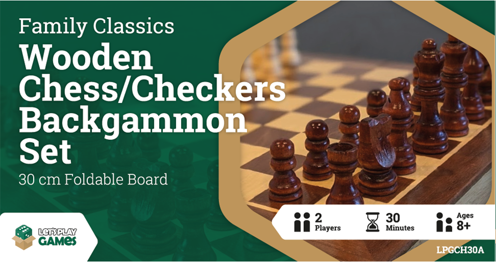 LPG Wooden Folding Chess/Checkers/Backgammon Set 30cm - Good Games