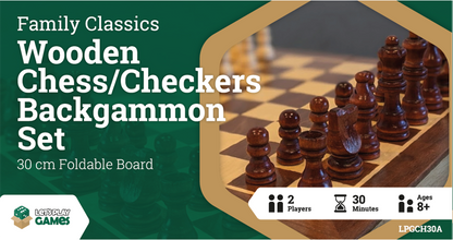 LPG Wooden Folding Chess/Checkers/Backgammon Set 30cm - Good Games