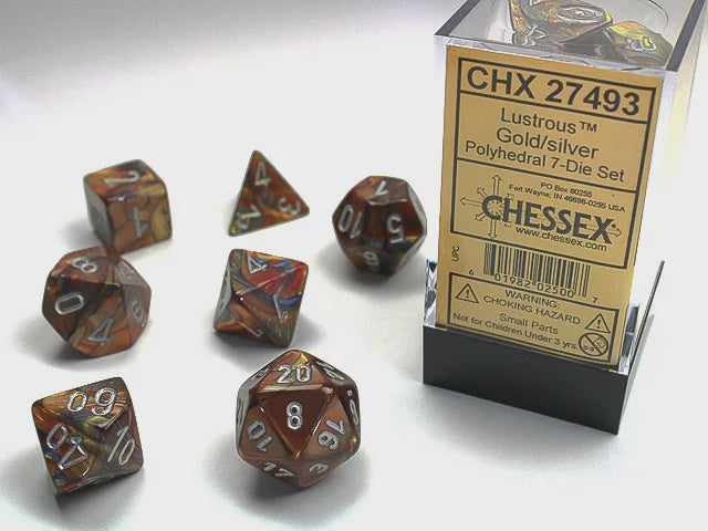 Chessex - Dice Sets: Lustrous Mini-Polyhedral Gold / silver 7-Die set - Good Games