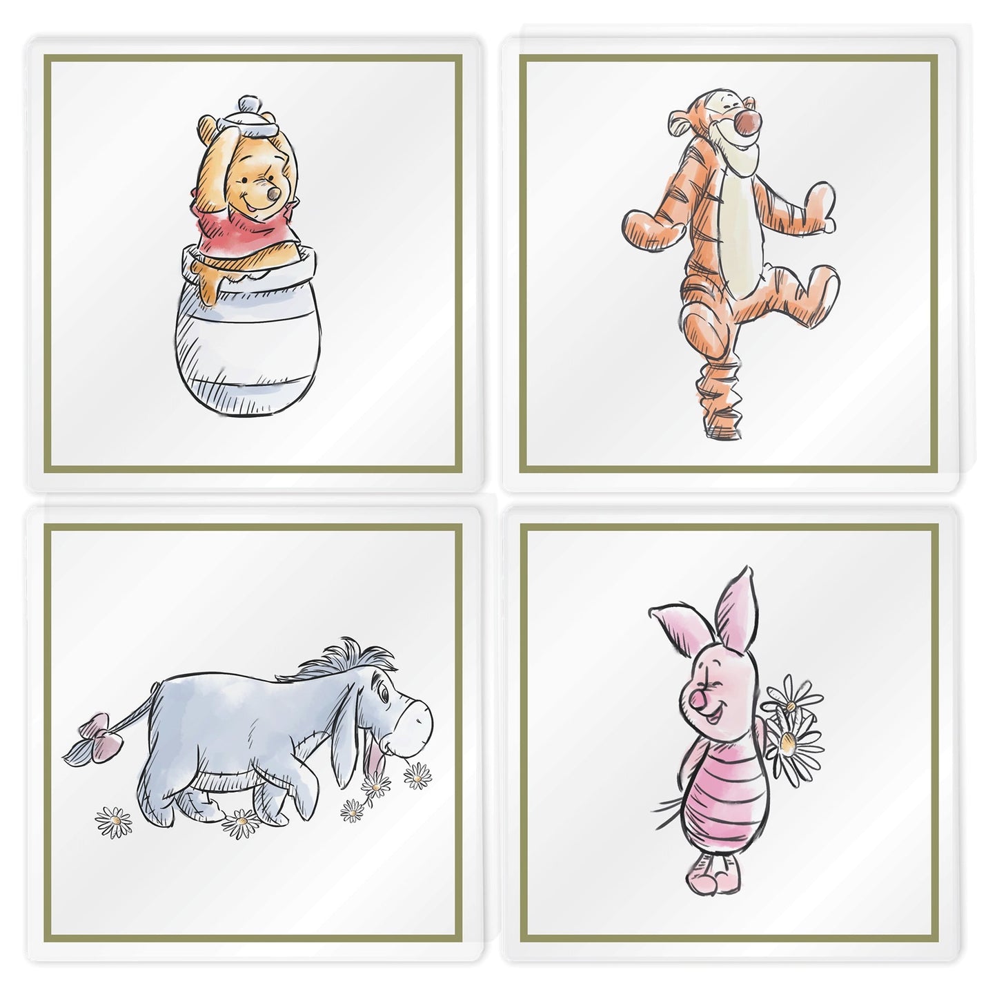 Coasters Set of 4 Disney Winnie the Pooh Glass - Good Games