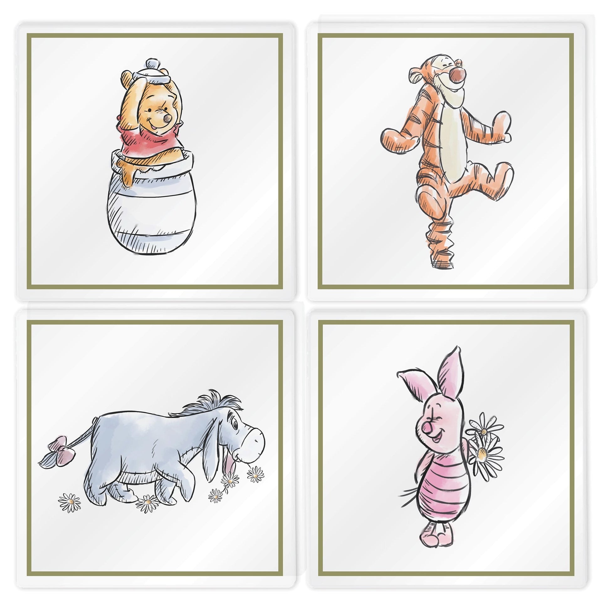 Coasters Set of 4 Disney Winnie the Pooh Glass - Good Games