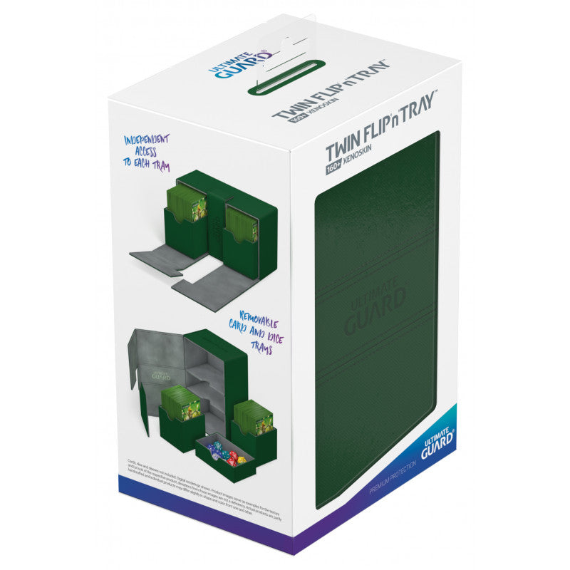 Ultimate Guard - Twin Flip N Tray Deck Case 160+ Standard Size Xenoskin Green - Good Games