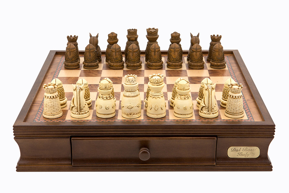 Dal Rossi 95mm Medieval Pieces on 16 Walnut Board - Chess Set - Good Games