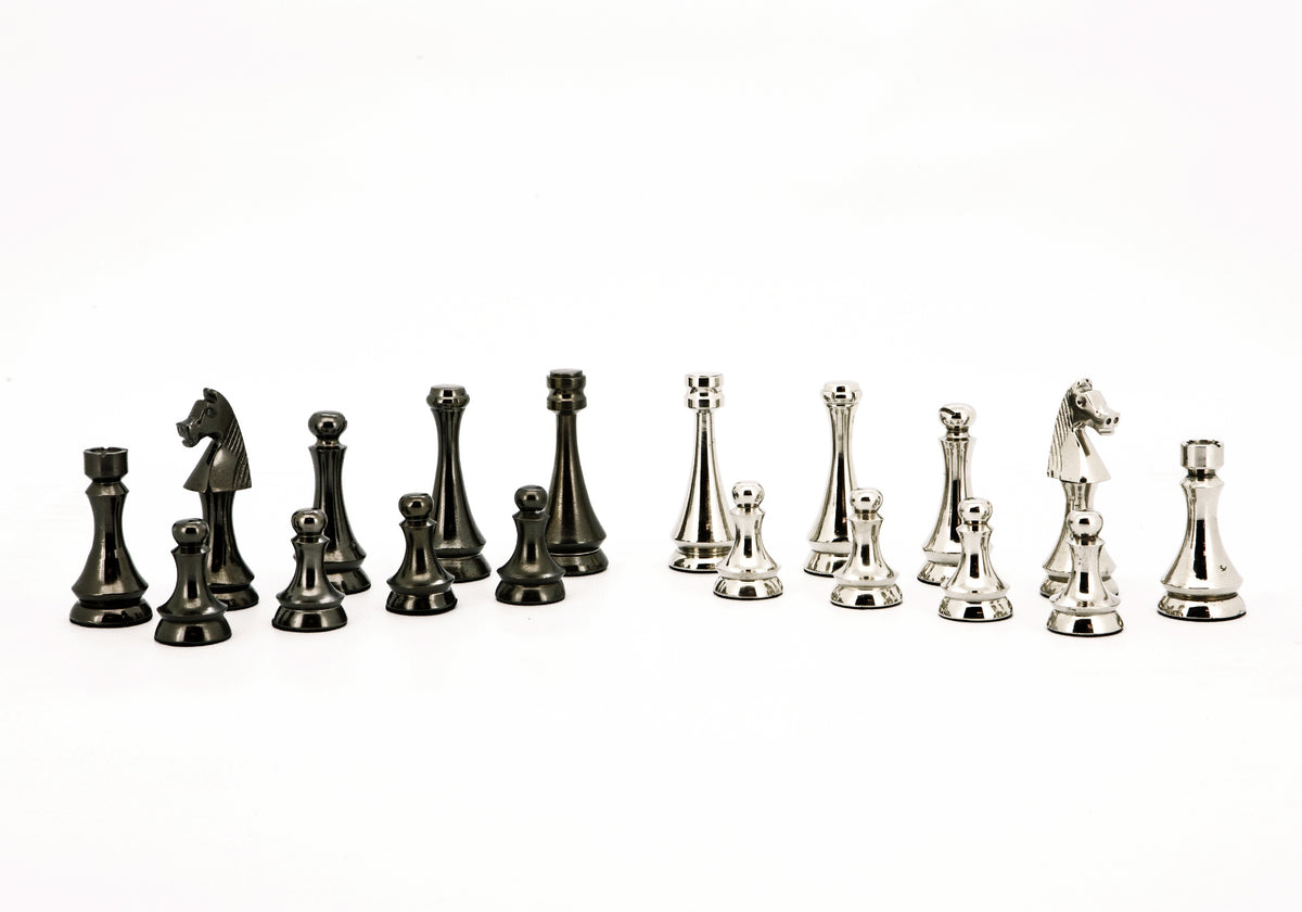 Dal Rossi Italy Chess Pieces Metal Dark Titanium and Silver 85mm Chessmen ONLY - Good Games