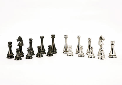 Dal Rossi Italy Chess Pieces Metal Dark Titanium and Silver 85mm Chessmen ONLY - Good Games