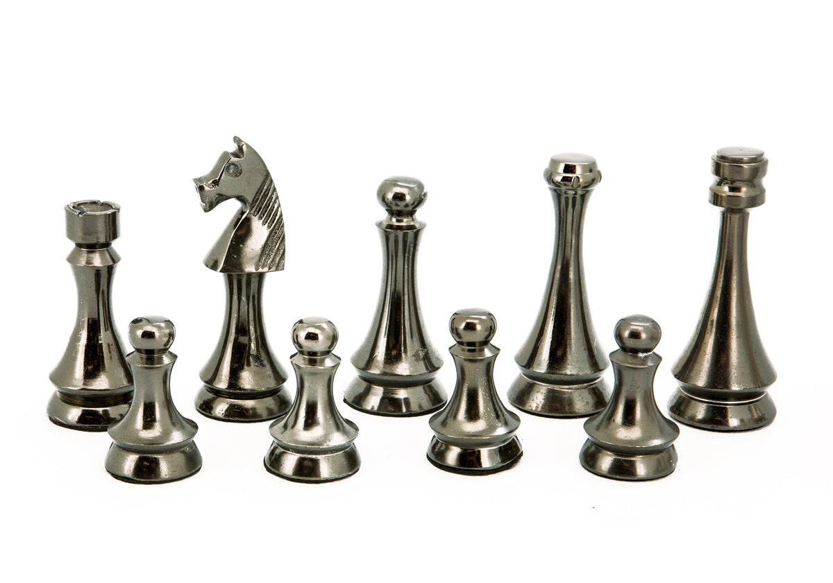 Dal Rossi Italy Chess Pieces Metal Dark Titanium and Silver 85mm Chessmen ONLY - Good Games