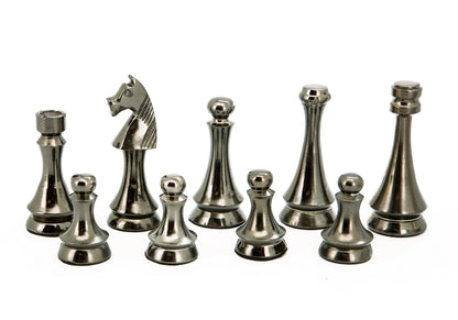 Dal Rossi Italy Chess Pieces Metal Dark Titanium and Silver 85mm Chessmen ONLY - Good Games