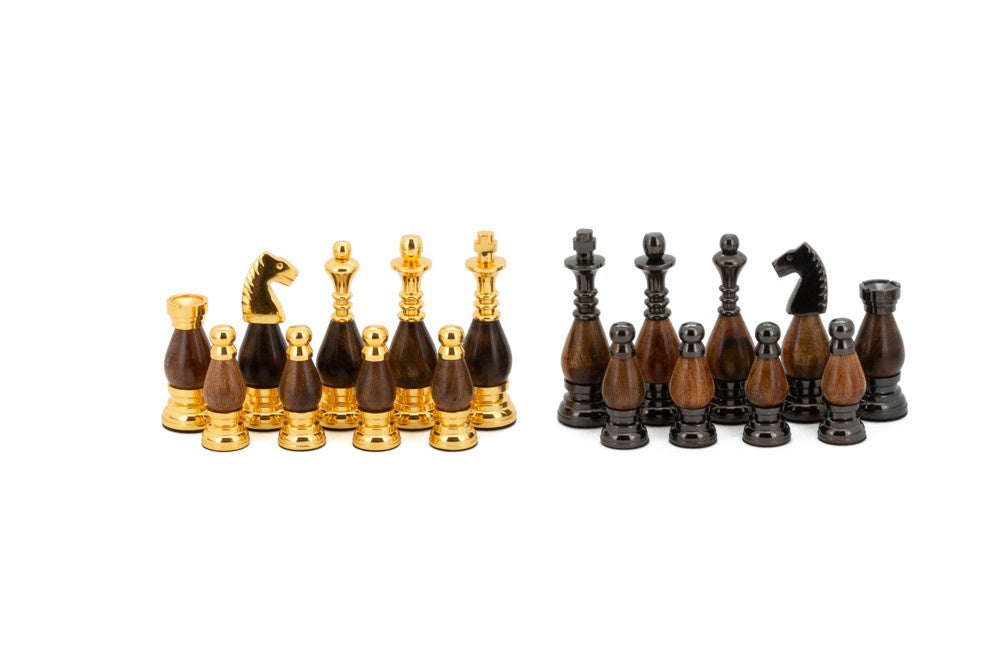 Dal Rossi 100mm Metal and Wood Gold Chess Pieces - Good Games