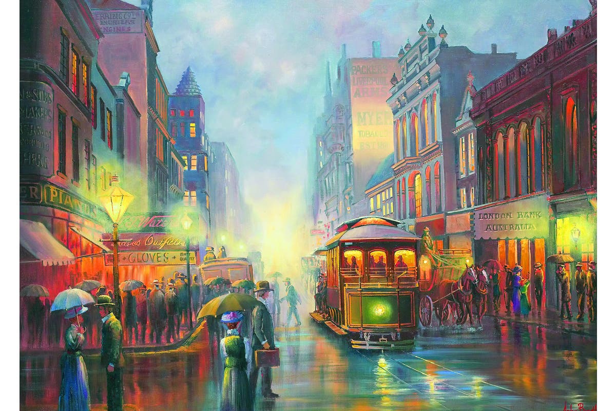 Blue Opal - John Bradley Trams in Gaslight 1000 Piece Jigsaw - Good Games