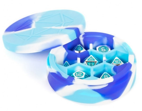 Metallic Dice Games - Silicone Dice Case Round - Blue/White/Light Blue - Good Games