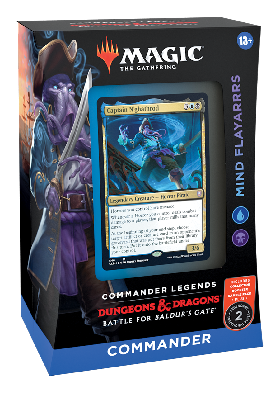 Magic: The Gathering Commander Legends – Mazo Draconic Dissent De Baldur's Gate – 100 Cartas Listas Para Jugar + Paquete De Muestra De Coleccionista – Baraja Azul-Roja De Dragones