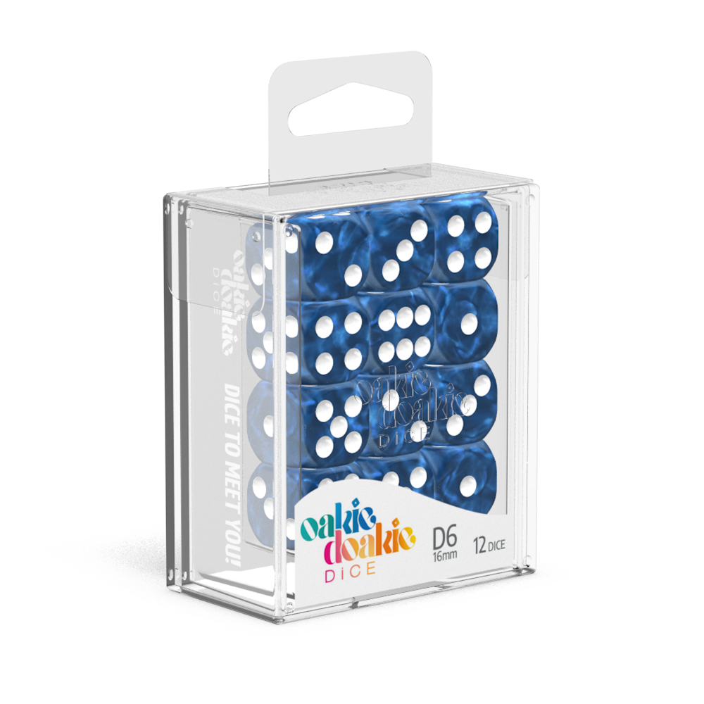 Oakie Doakie Dice - D6 16mm Marble Blue (12)