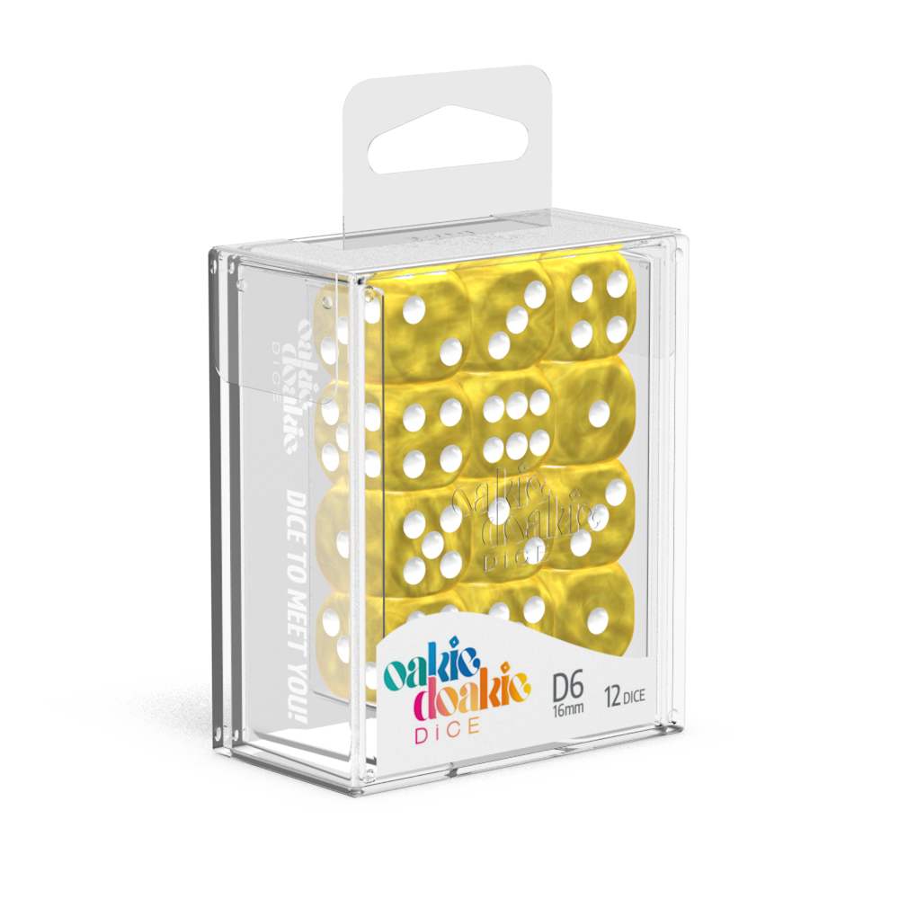 Oakie Doakie Dice - D6 16mm Marble Yellow (12)