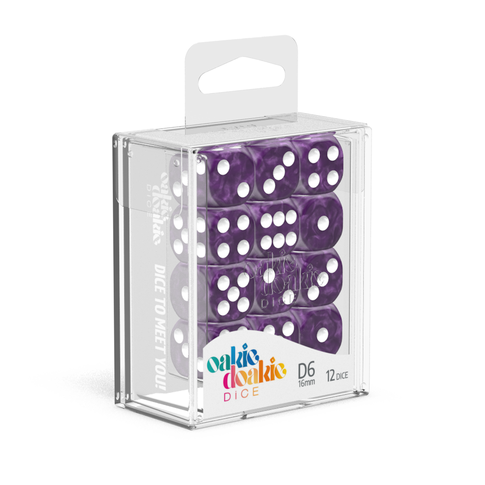 Oakie Doakie Dice - D6 16mm Marble Purple (12)