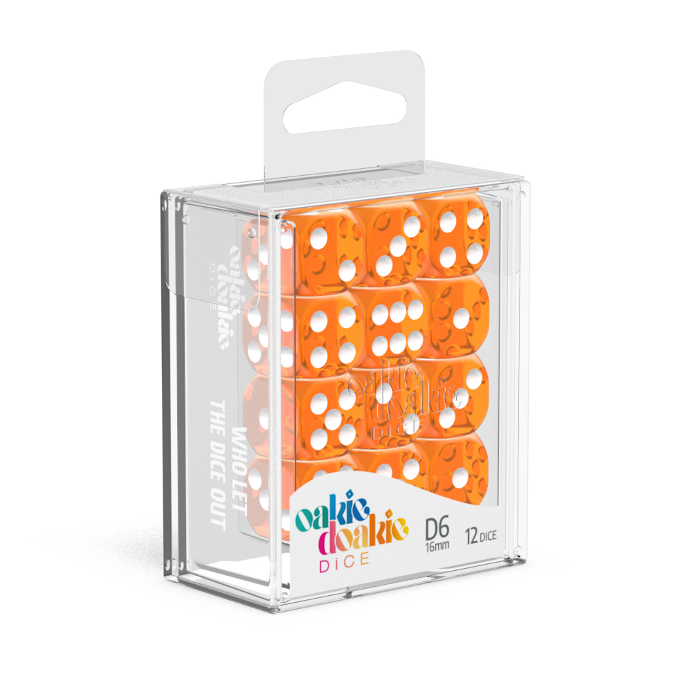 Oakie Doakie Dice - D6 16mm Translucent Orange (12)