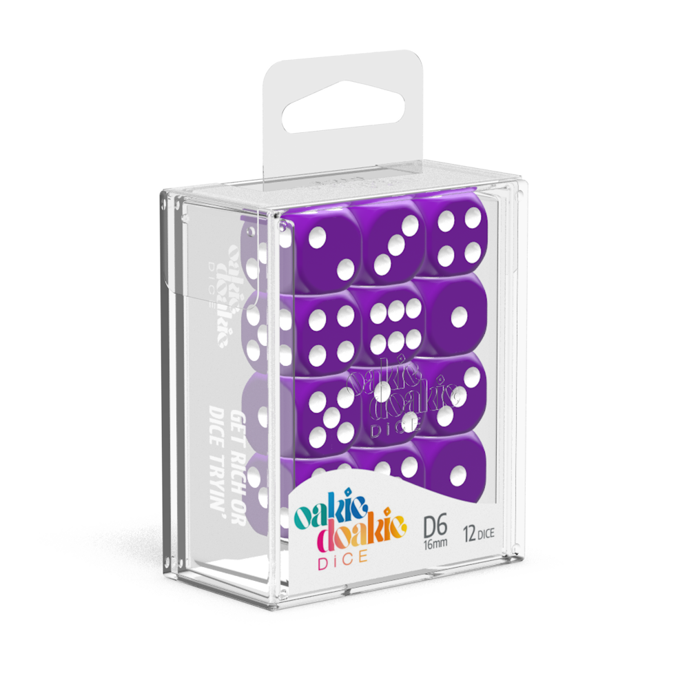Oakie Doakie Dice - D6 16mm Solid Purple (12)