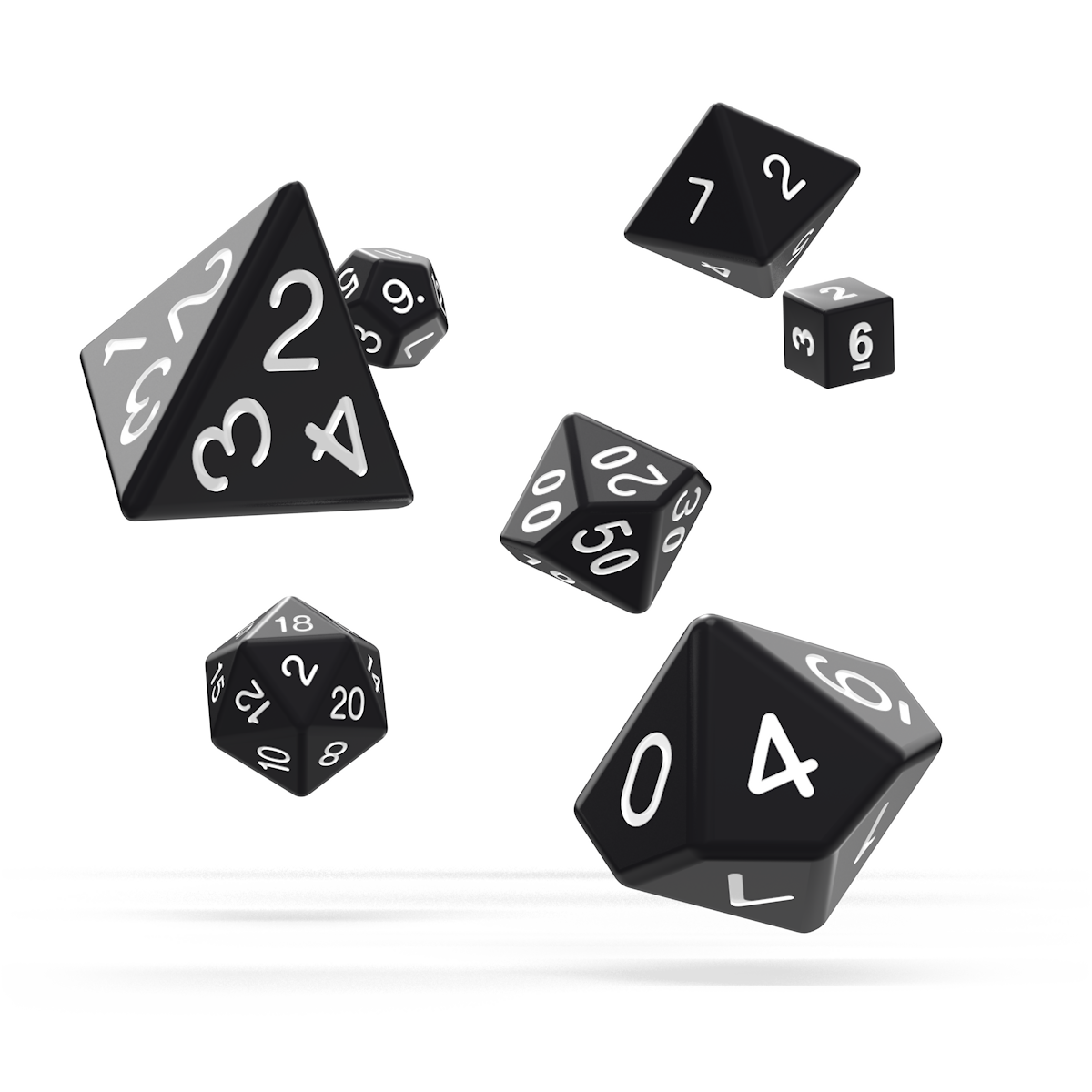 Oakie Doakie Dice - RPG Set Solid Black (7)