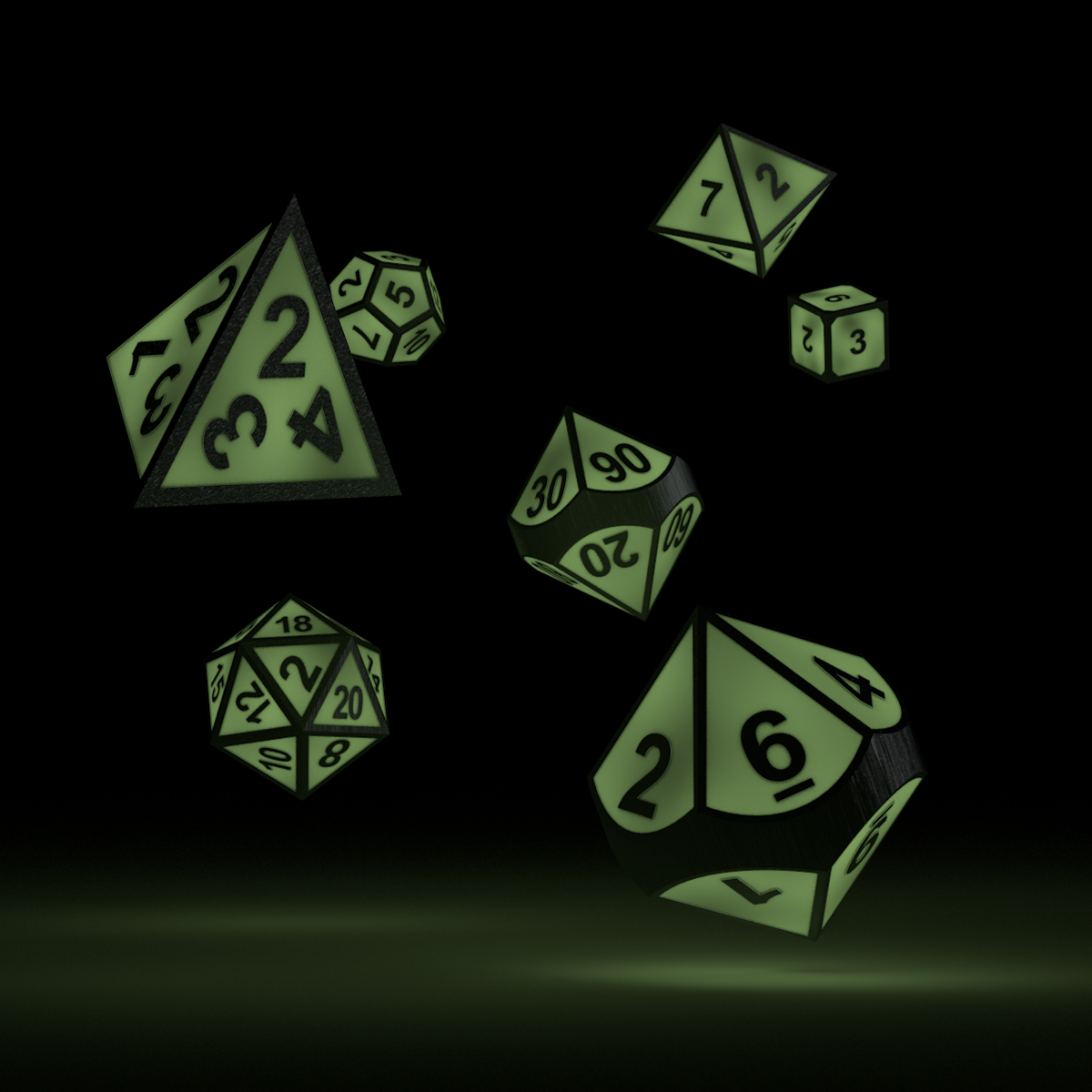 Oakie Doakie Dice - RPG Set Metal Glow In The Dark Druids Blaze (7)