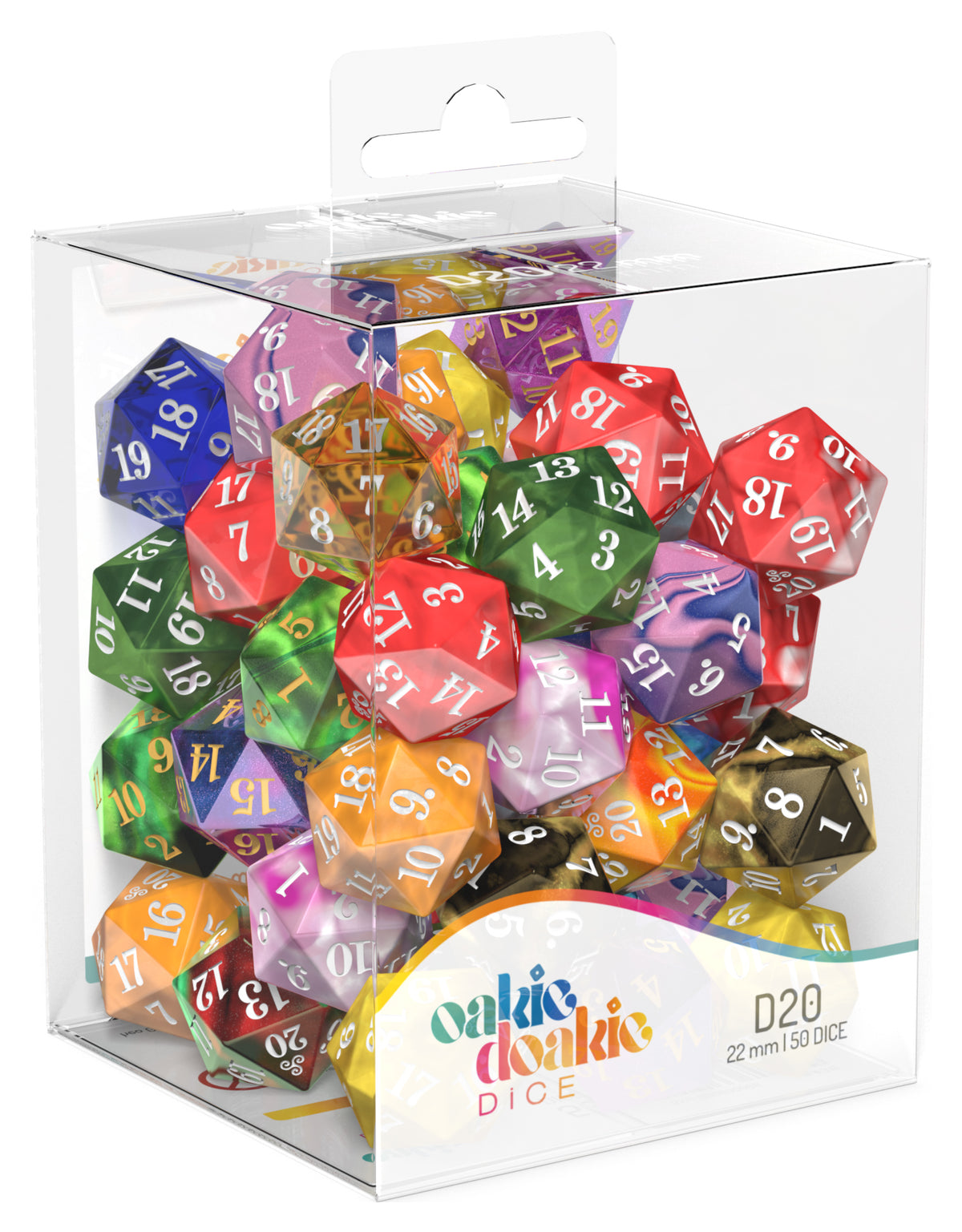 Oakie Doakie Dice - D20 Spindown Retail Pack 22mm(50) loose dice