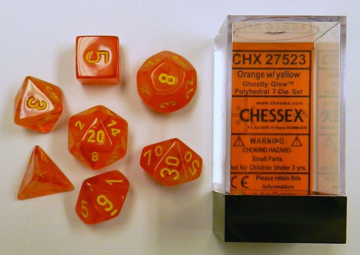 Chessex - Glow Polyhedral 7-Die Set - Orange/Yellow (CHX27523)