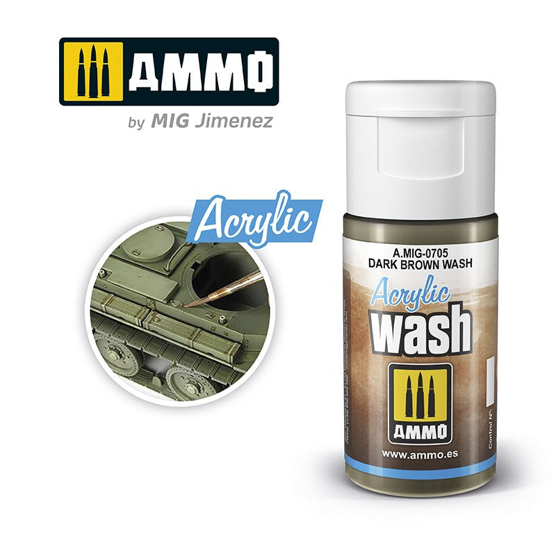 Ammo by MIG Acrylic Washes: dark brown wash 15ml - Good Games