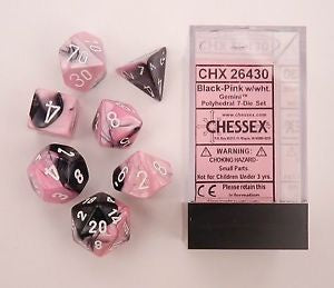 Chessex - Gemini Polyhedral 7-Die Set - Black Pink/White (CHX26430) - Good Games