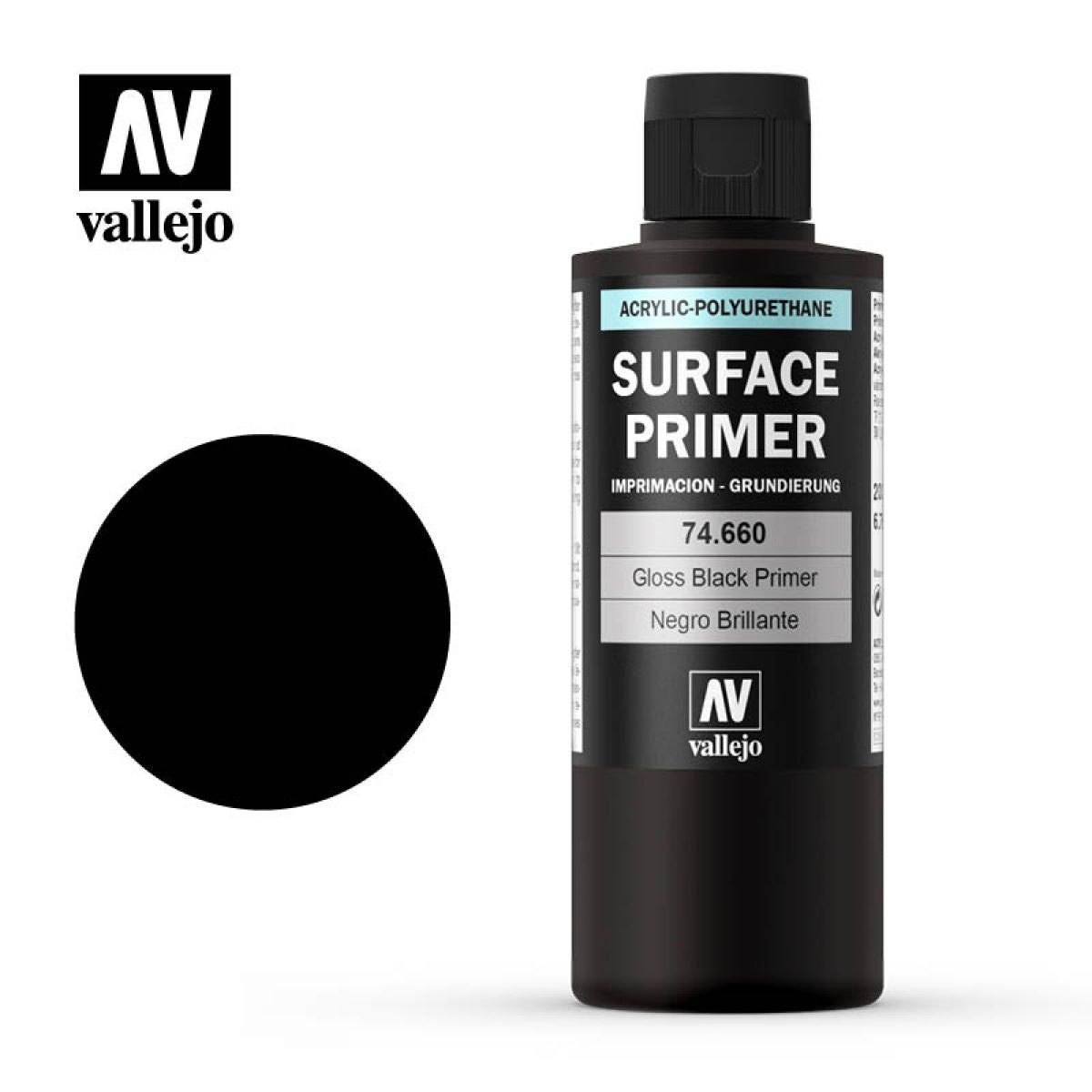 Vallejo Surface Primer - Gloss Black Primer 200ml - Good Games