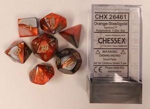 Chessex - Gemini Polyhedral 7-Die Set - Orange Steel/Gold (CHX26461) - Good Games