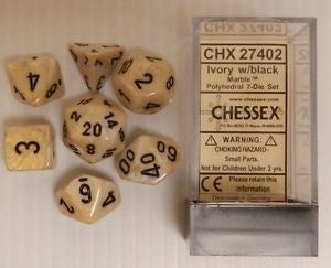 Chessex - Marble Polyhedral 7-Die Set - Ivory/Black (CHX27402) - Good Games
